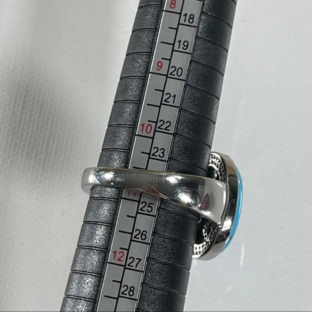 37. Silver Tone Natural Blue Faux Turquoise Ring - Picture 4 of 7